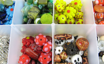 Box of colorful beads for making beaded bookmarks
