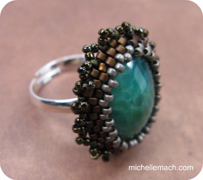 Bead embroidered ring by Michelle Mach