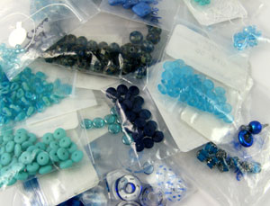 blue beads in bags