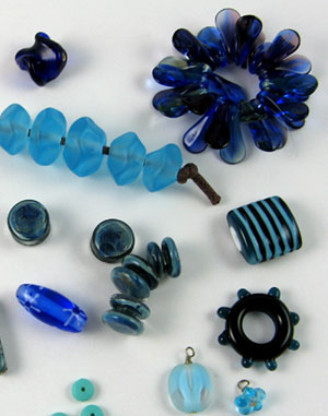 Close-up of selected blue beads