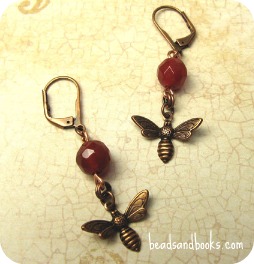Copper Bee Earrings with Carnelian Gemstones