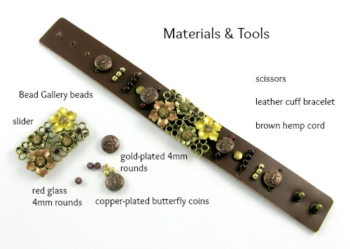 Materials and Tools for Autumn Butterfly Cuff