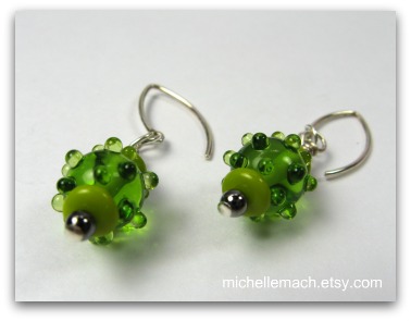 Green bumpy earrings by Michelle Mach