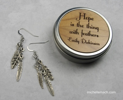 Hope Feathers Tin and Earrings by Michelle Mach