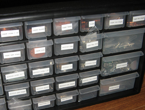 Labeled plastic drawers
