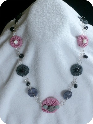Donna's pink and gray button necklace