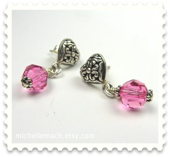 Pink Heart Earrings by Michelle Mach