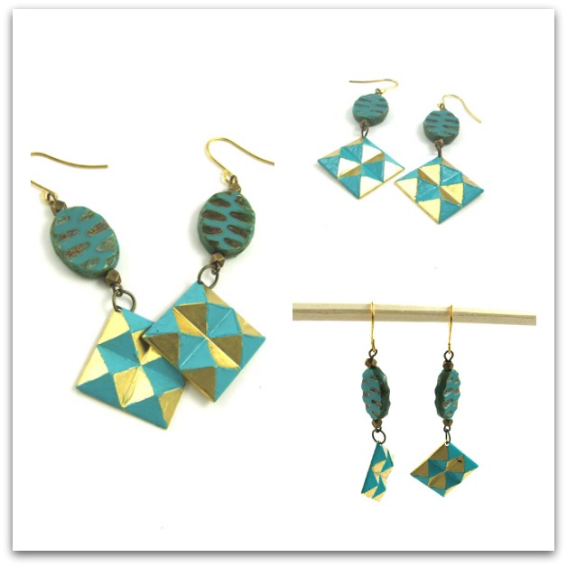Painted square earrings by Michelle Mach