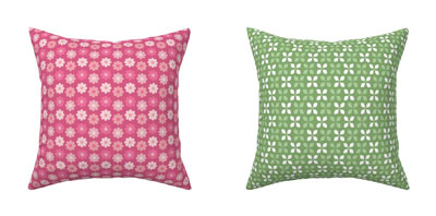 Pink Flower and Green Leaf Pillows by Michelle Mach