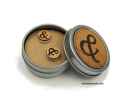 Wood and sterling silver post ampersand earrings