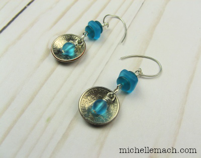 Dime and Faux Sea Glass Earrings