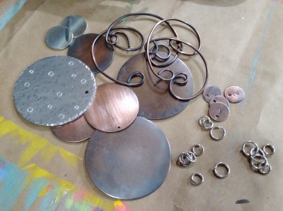 Pile of metal circles on worktable