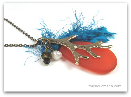 Orange Teal Necklace by Michelle Mach